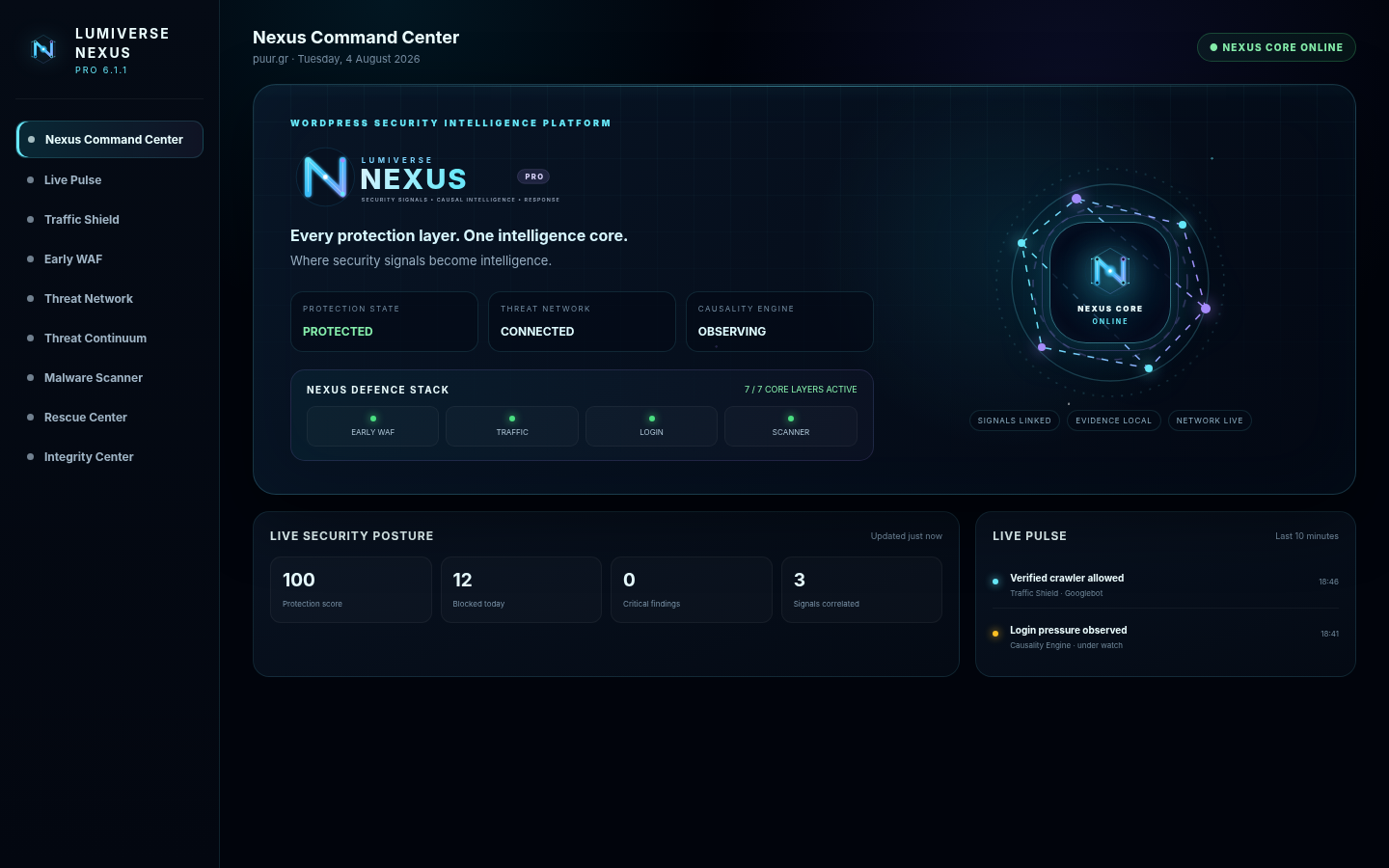 Lumiverse Nexus PRO Command Center interface